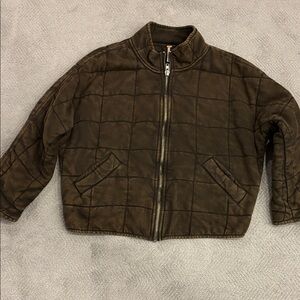 Free People Olive Quilted Bomber Jacket